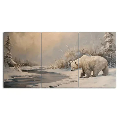 3 Piece Polar Bear Winter Scenery Painting Style Canvas Unframed - High Quality Print 100% Australian Made Wall Canvas