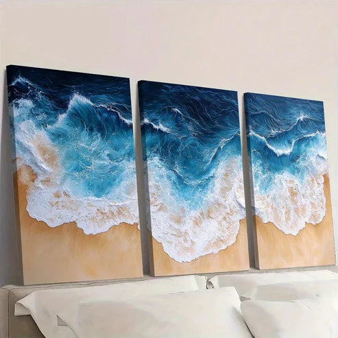 3pcs Ocean Beach Sea Waves Wall Art Canvas Unframed – High Quality Print 100% Australian Made Wall Canvas