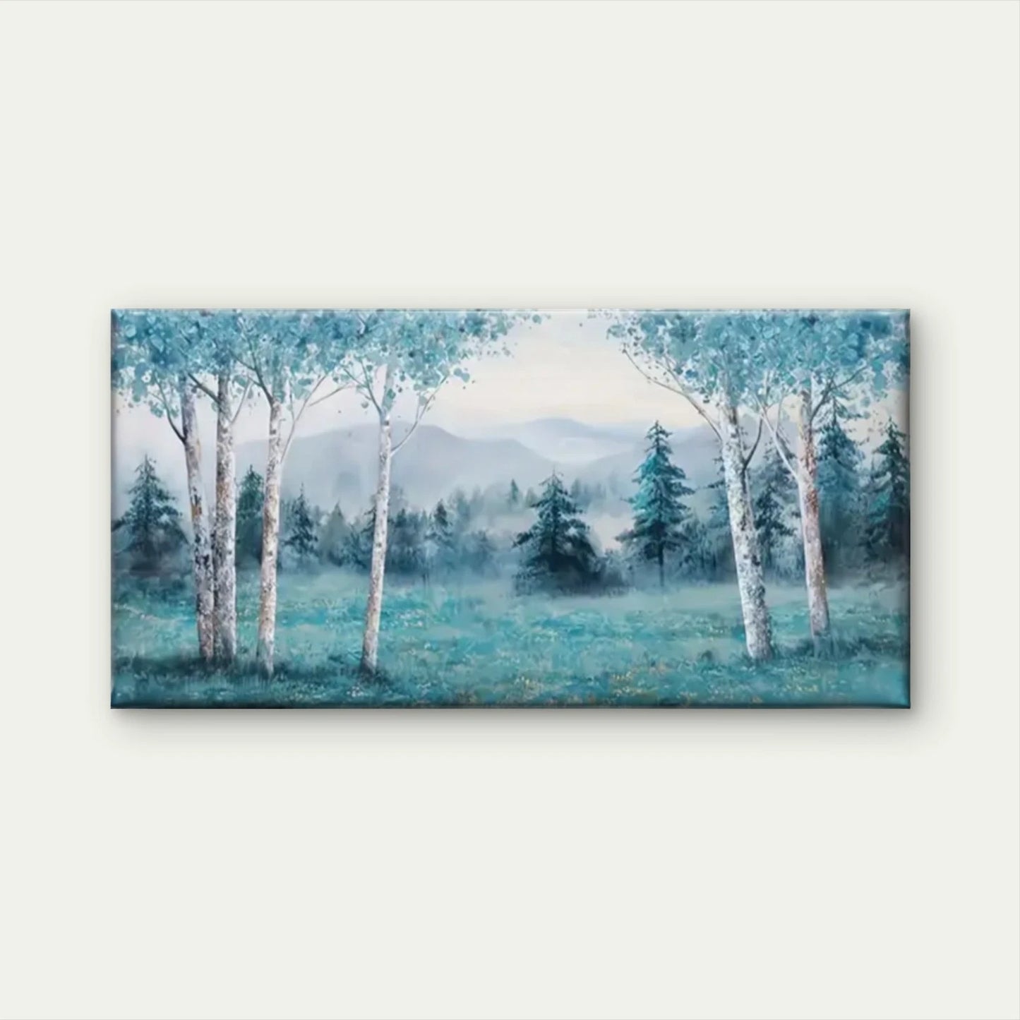Trees Forest Pine Blue Wall Art Canvas Office Home Room Framed 120x60cm