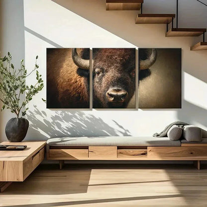 3pcs Artistic Bison Portrait Wildlife Art Metal Print Ready to Hang Art - Bella Home Decor