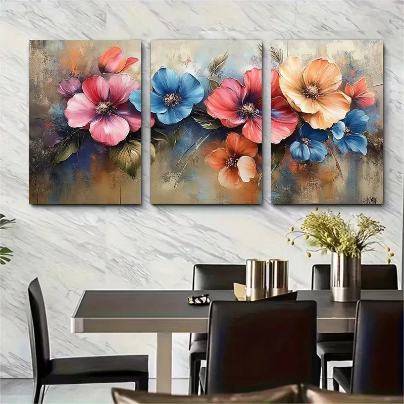 3pcs Bright Floral Metal Print Ready to Hang Art - Bella Home Decor