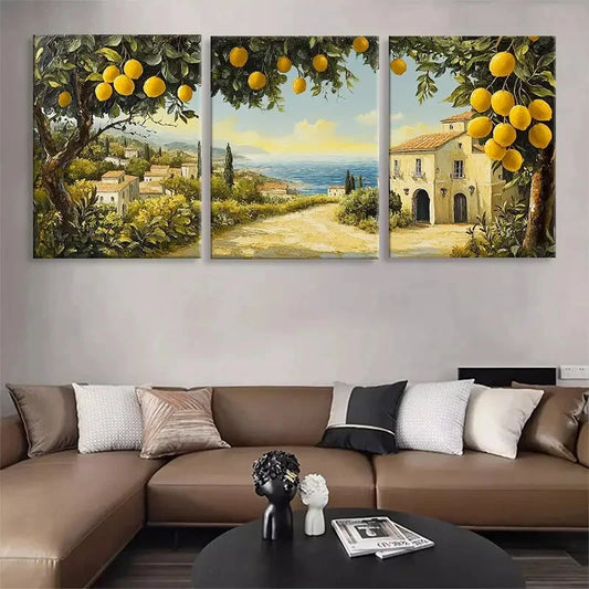 3pcs Lemon Grove Mediterranean Trees Perfect Wall Art Set Canvas Framed 40x60cm - High Quality Print 100% Australian Made Wall Canvas Ready to Hang