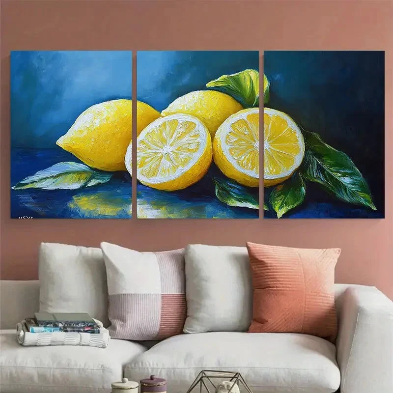 3pcs Vibrant Lemon Citrus Fruit Kitchen Metal Print Ready to Hang Art - Bella Home Decor