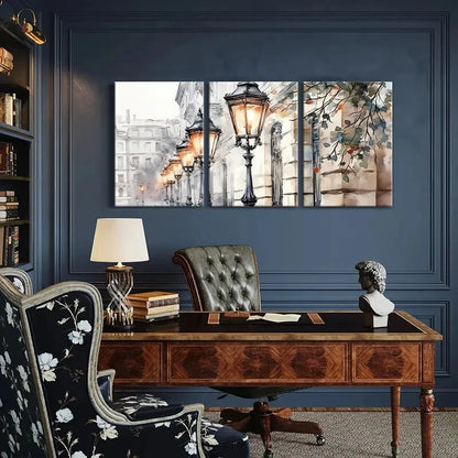 3pcs Street Lamps Watercolor Style Art Metal Print Ready to Hang Art - Bella Home Decor