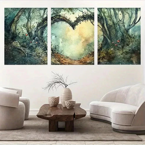 3pcs Nature Pathway Enchanted Forest Heart Arch Wall Art Canvas Unframed - High Quality Print 100% Australian Made Wall Canvas