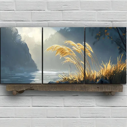 3pcs The Reeds By The Lake Scenery Metal Print Ready to Hang Art