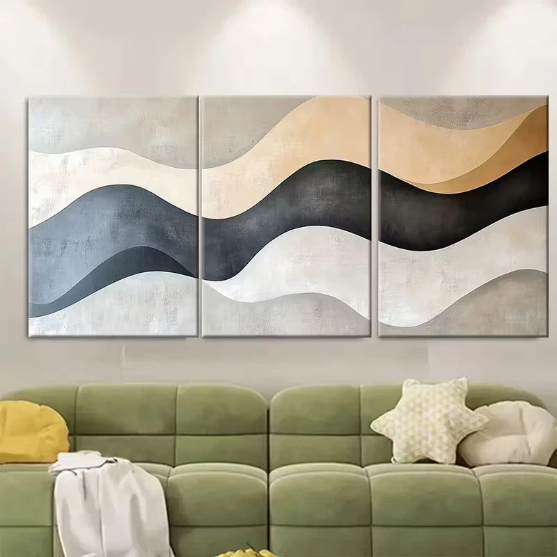 3pcs Soft Shapes in Beige and Grey Tones Metal Print Ready to Hang Art