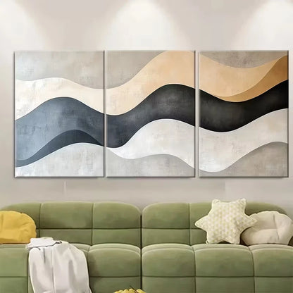 3pcs Soft Shapes in Beige and Grey Tones Metal Print Ready to Hang Art