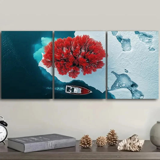 3pcs Coral trees and rivers Metal Print Ready to Hang Art