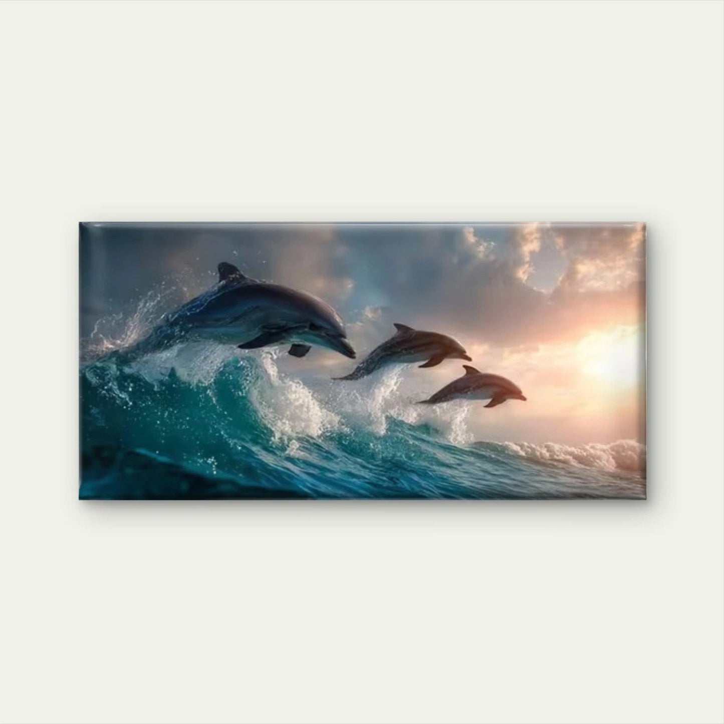 Dolphin Trio Leaping Dolphins Ocean Wall Art Canvas Office Home Room Framed 120x60cm - Bella Home Decor