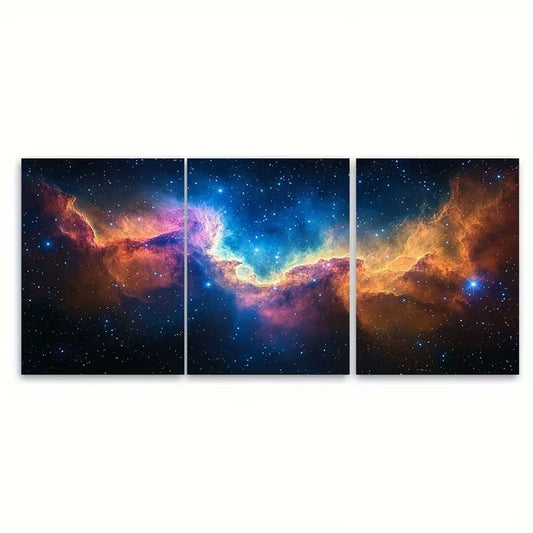 3pcs Vivid Colorful Space Scene with Stars Metal Print Ready to Hang Art