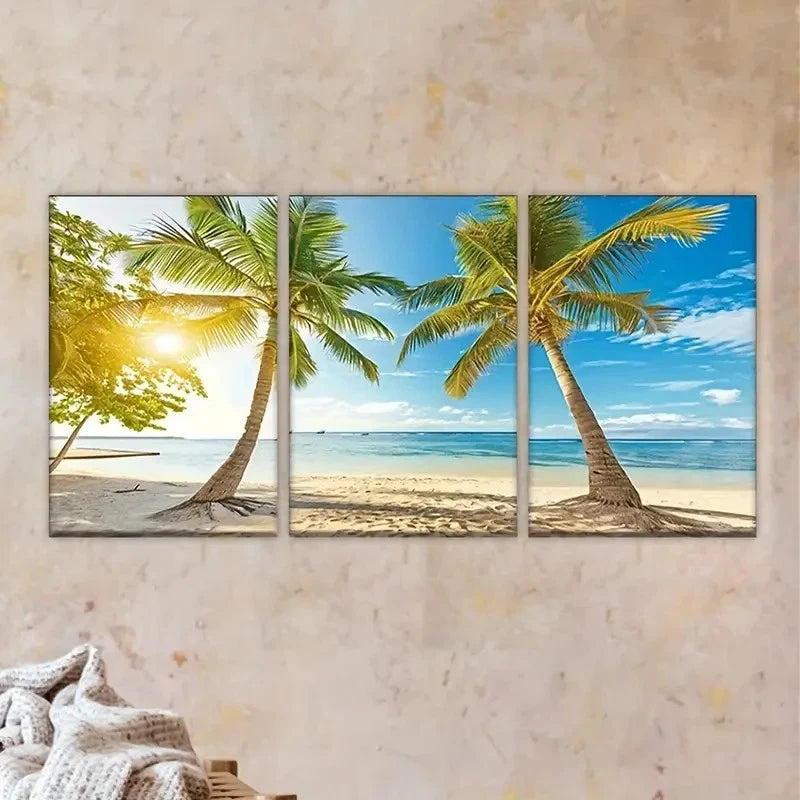 3pcs Tv with beach scene on the screen Wall Art Set Canvas Framed 40x60cm - High Quality Print 100% Australian Made Wall Canvas Ready to Hang - Bella Home Decor