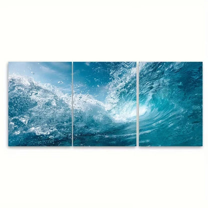 3pcs Open Sea Photos Light Blue Water Picture Wall Art Set Canvas Framed 40x60cm – High Quality Print 100% Australian Made Wall Canvas Ready to Hang