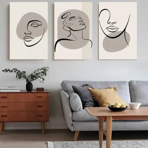 3pcs Line Art Faces Canvas Wall Art Canvas Unframed - High Quality Print 100% Australian Made Wall Canvas