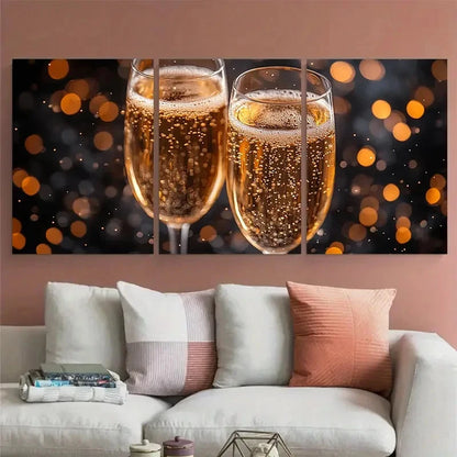 3pcs Champagne Fireworks Celebration Design Metal Print Ready to Hang Art - Bella Home Decor