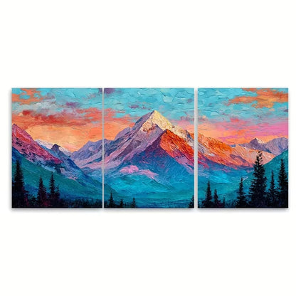 3pcs Colorful Mountain Oil Painting Metal Print Ready to Hang Art - Bella Home Decor