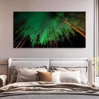 Northern Lights Green Aurora Wall Art Canvas Office Home Room Framed 120x60cm