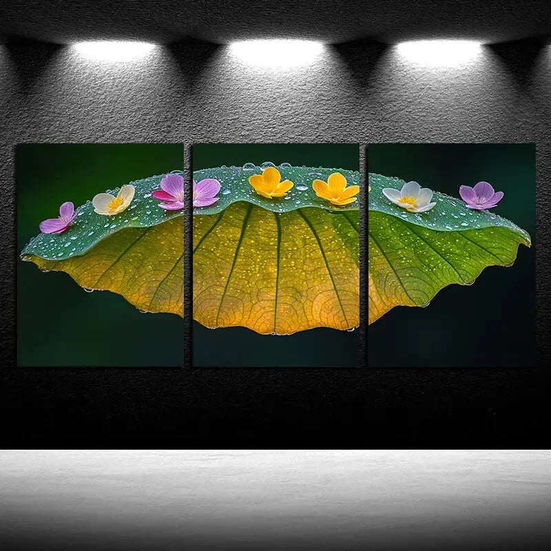 3pcs Botanical Leaf and Flower Design Metal Print Ready to Hang Art - Bella Home Decor
