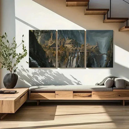 3pcs Retro Middle Earth Castle & Landscape Wall Art Canvas Unframed - High Quality Print 100% Australian Made Wall Canvas