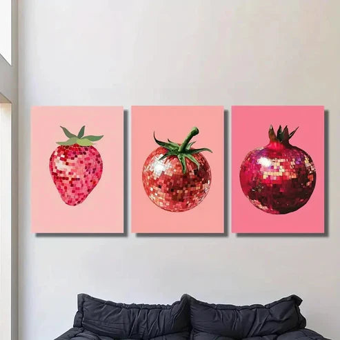 3pcs Strawberry, Tomato, Pomegranate Wall Art Set Canvas Unframed - High Quality Print 100% Australian Made Wall Canvas