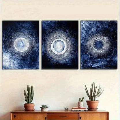 3pcs Wall Art Abstract Blue Circle Inspired Metal Print Ready to Hang Art