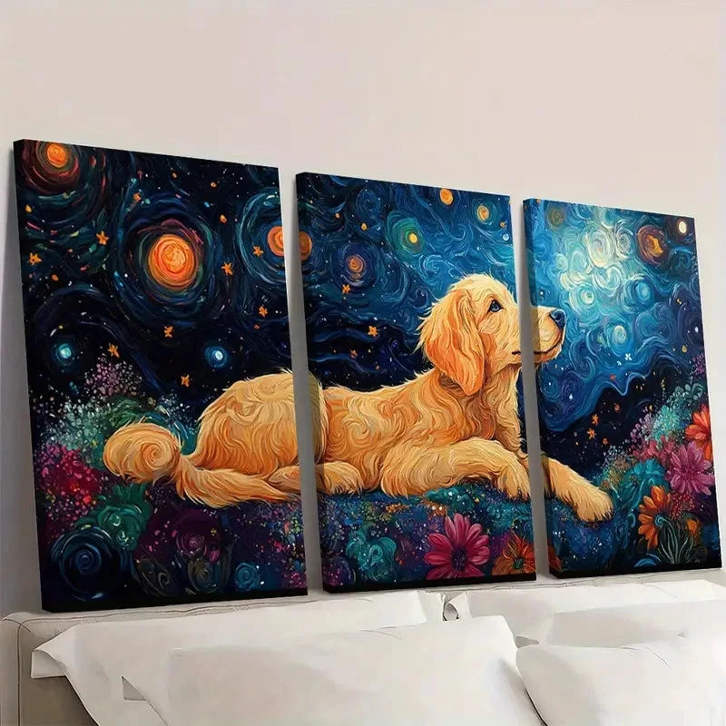 3pcs Dog in Cosmic Nebula Design A   Wall Art Set Canvas Framed 60x90cm - High Quality Print 100% Australian Made Wall Canvas Ready to Hang - Bella Home Decor