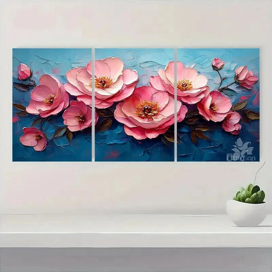 3pcs Peonies Impasto Oil Painting Floral Art Metal Print Ready to Hang Art