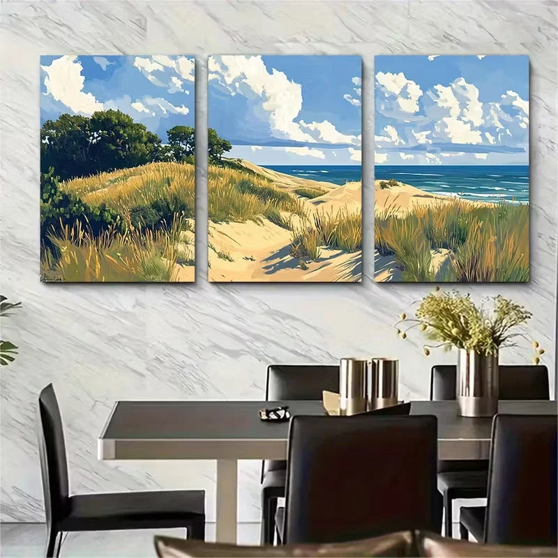 3pcs Indiana Dunes Beach Scene Metal Print Ready to Hang Art