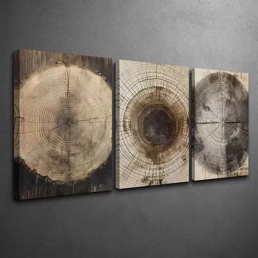 3pcs Organic Wood Grain Texture Wall Art Set Canvas Framed 50x70cm - High Quality Print 100% Australian Made Wall Canvas Ready to Hang