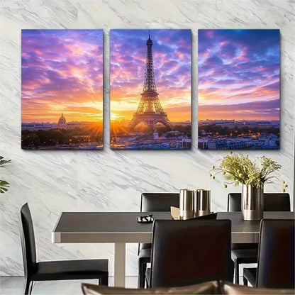 3pcs Elegant Paris and France Prints Landscape Metal Print Ready to Hang Art