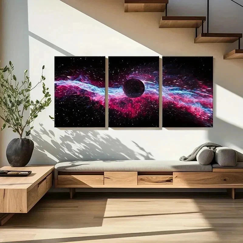 3pcs Vibrant Planet & Nebula Posters Wall Art Set Canvas Framed 50x70cm - High Quality Print 100% Australian Made Wall Canvas Ready to Hang - Bella Home Decor