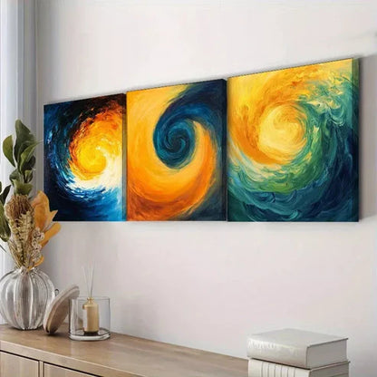 3pcs Swirling Patterns Yellow and Blue Water Wall Art Set Canvas Unframed - High Quality Print 100% Australian Made Wall Canvas