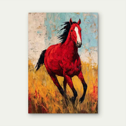 Red Galloping Horse with Wildflower Meadow 60x90cm Metal Print Ready to Hang