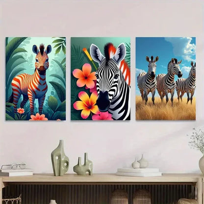 3pcs Colorful Zebra Picture Flower Vibrant Wall Art Set Canvas Unframed - High Quality Print 100% Australian Made Wall Canvas - Bella Home Decor