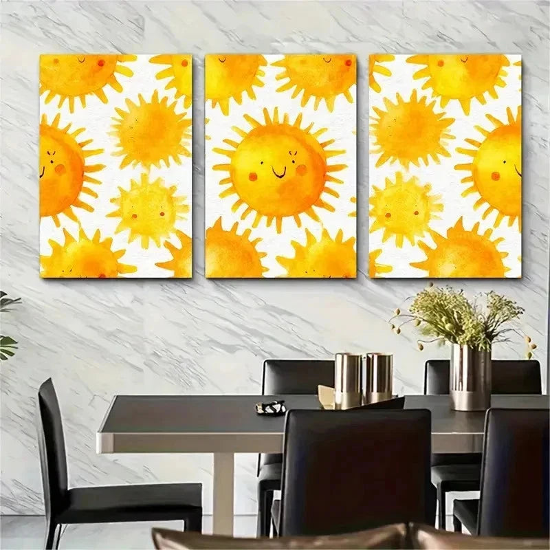 3pcs Sun Clipart Bundle Summer Nursery Perfect Wall Art Set Canvas Framed 50x70cm - High Quality Print 100% Australian Made Wall Canvas Ready to Hang