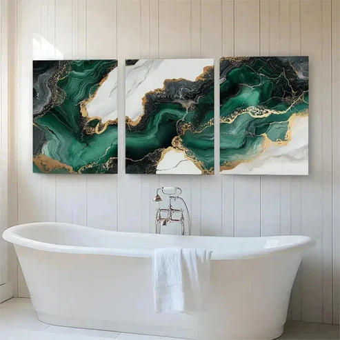 3pcs Green Marble Abstract Vein Texture Perfect Wall Art Canvas Unframed - High Quality Print 100% Australian Made Wall Canvas