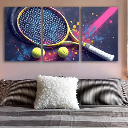 3pcs Tennis Racket And Ball Wall Art Set Canvas Framed 60x90cm - High Quality Print 100% Australian Made Wall Canvas Ready to Hang
