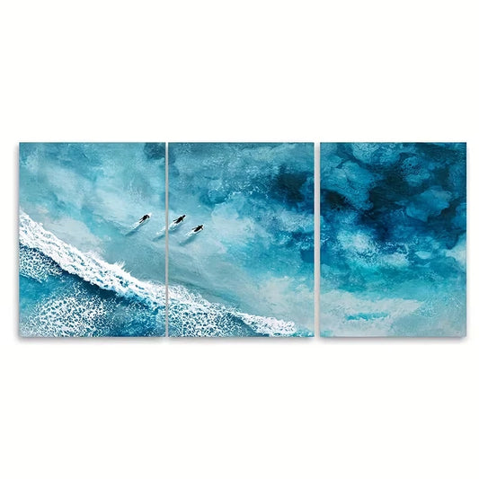 3pcs Scene with Swimmers in Blue Water Metal Print Ready to Hang Art