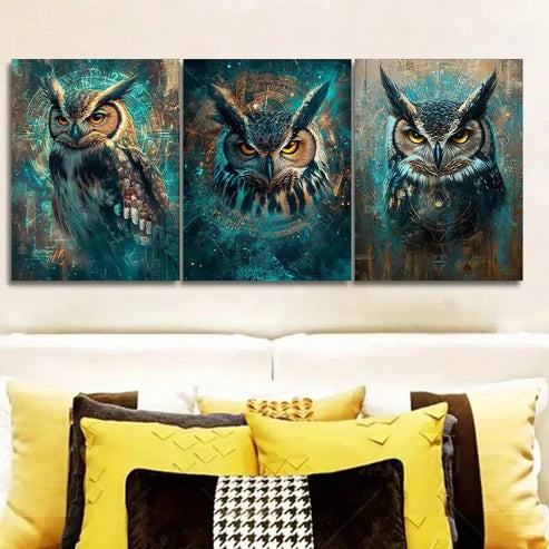3pcs A Mysterious Owl Wall Art Set Canvas Unframed - High Quality Print 100% Australian Made Wall Canvas - Bella Home Decor