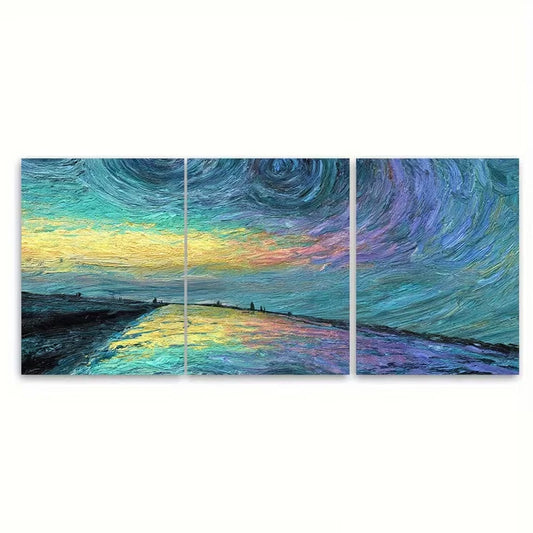 3pcs Design of a Starry Night Landscape Metal Print Ready to Hang Art