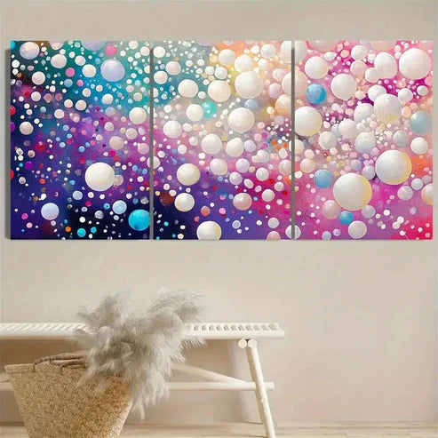 3pcs Whimsical Dots and White Pearls Wall Art Set Canvas Unframed - High Quality Print 100% Australian Made Wall Canvas