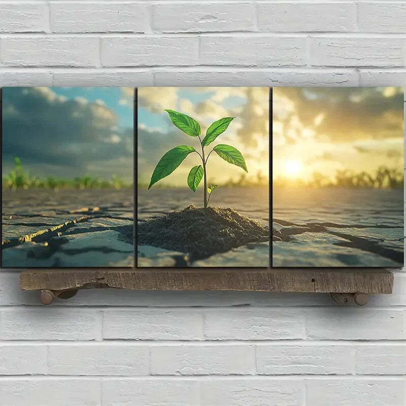 3pcs A Plant with Great Vitality Green Leaves Metal Print Ready to Hang Art - Bella Home Decor