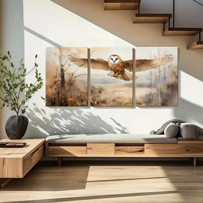 3pcs Owl Flight Watercolor Style Nature Scene Metal Print Ready to Hang Art - Bella Home Decor