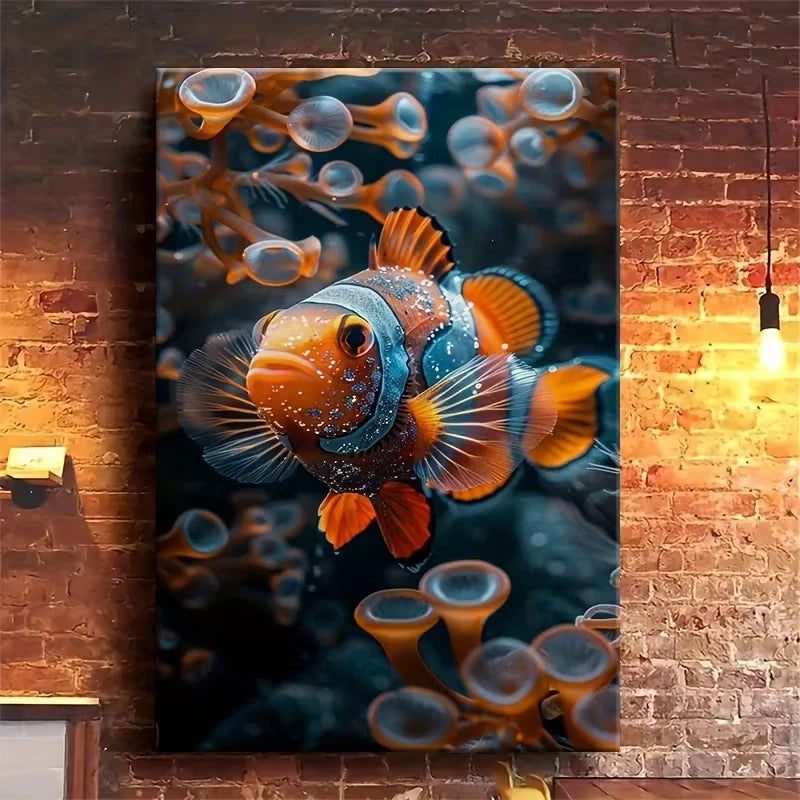 Vibrant Orange & Blue Fish Oil Painting Portrait 60x90cm Home Decor Wall Print Art - Bella Home Decor