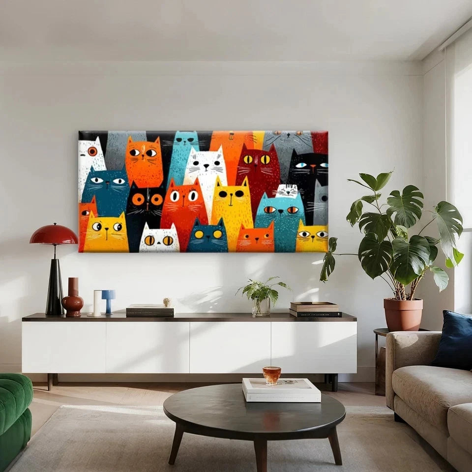 Multi-Colored Kitten Paintings Wall Art Canvas Office Home Room Framed 120x60cm