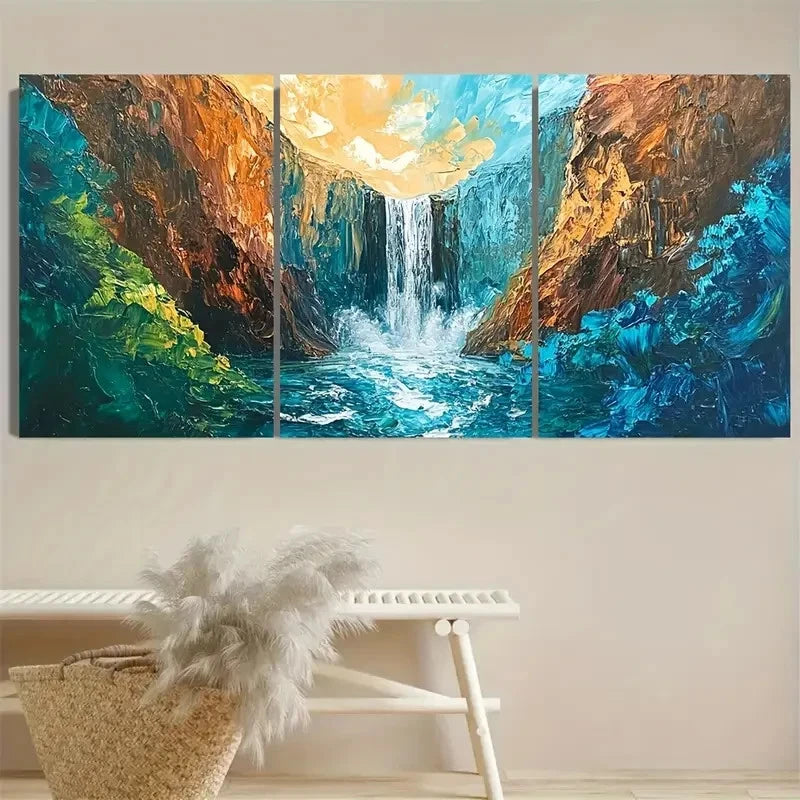 3pcs Angel Falls, Waterfall Scenery, Polyester Wall Art Set Canvas Framed 50x70cm - High Quality Print 100% Australian Made Wall Canvas Ready to Hang - Bella Home Decor