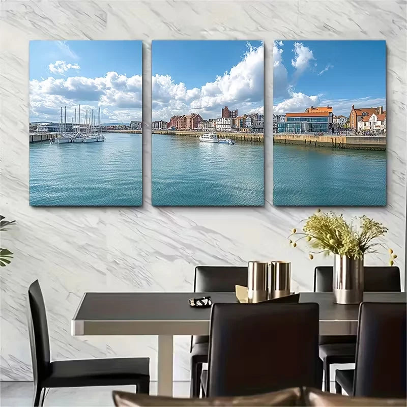 3pcs UK Coastal City Skyline Metal Print Ready to Hang Art