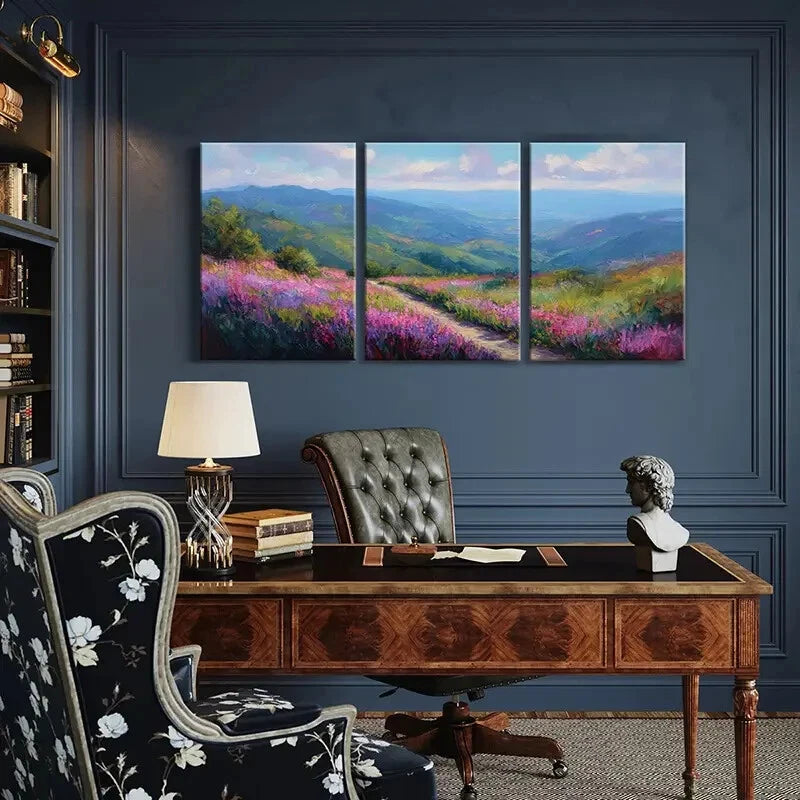 3pcs Landscape Painting Mountain View Floral Metal Print Ready to Hang Art - Bella Home Decor