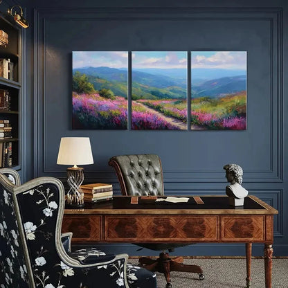 3pcs Landscape Painting Mountain View Floral Metal Print Ready to Hang Art - Bella Home Decor