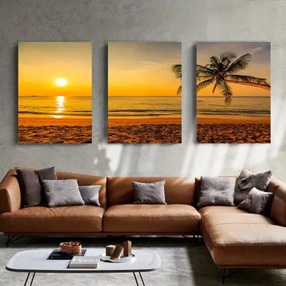 3pcs Beach Sunset Wall Art Canvas Unframed - High Quality Print 100% Australian Made Wall Canvas - Bella Home Decor